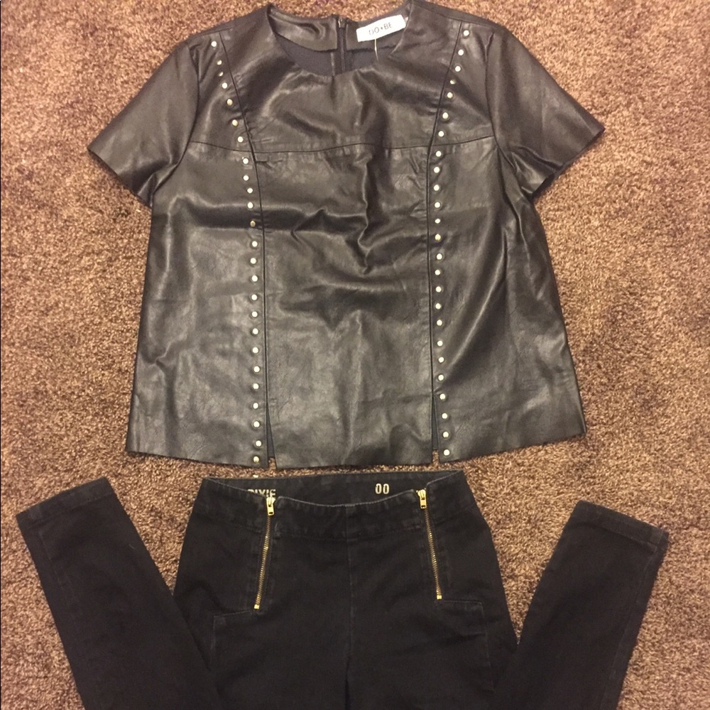 Do+Be Black Studded Faux Leather Top